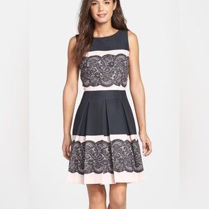 Tahari Black and Pink Lace Print Dress Sz 16w